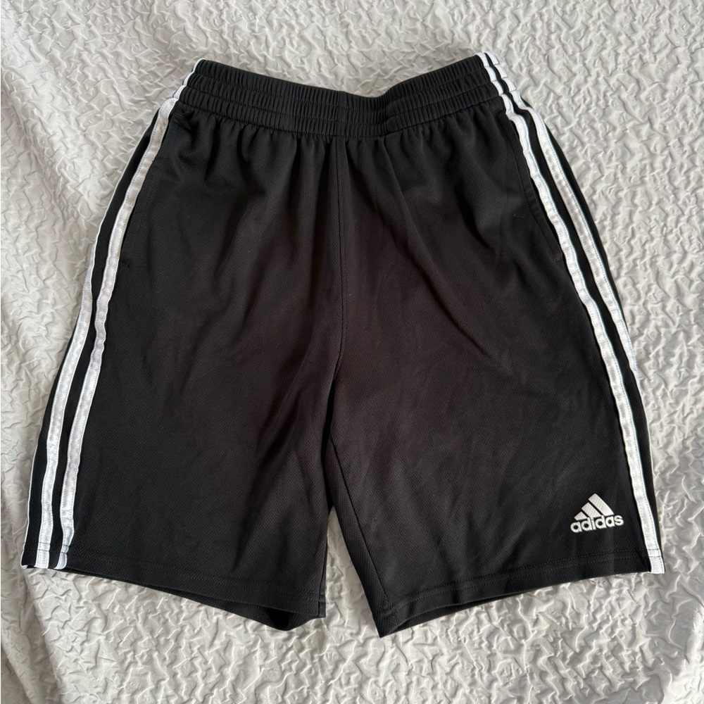 Adidas Kid’s Black Athletic Shorts with White Stripes